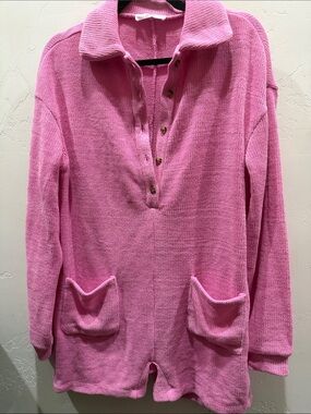 TALULAH Pink Button-Front Knit Pullover Hoodie